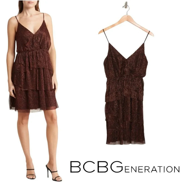 BCBGeneration | Metallic | PLEATED MINI DRESS - Picture 1 of 7
